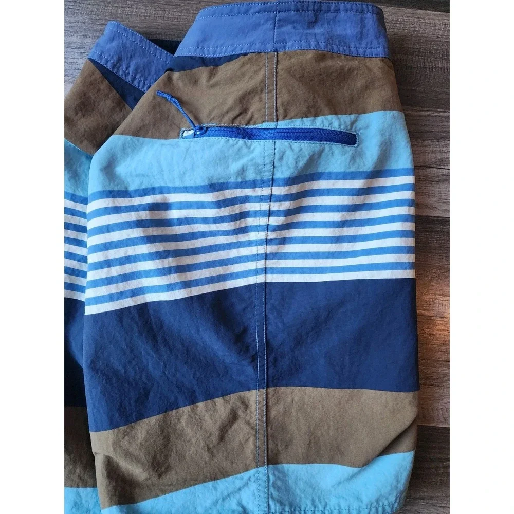PATAGONIA WAVEFARER BOARD SHORTS MENS SIZE 30 19" STRIPED BLUE BROWN SWIM TRUNKS - Picture 6 of 7